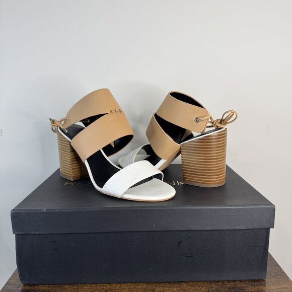 NIB Rebecca Minkoff Christy Leather City Sandals Size 8M Nude White Ankle Strap - Picture 1 of 14